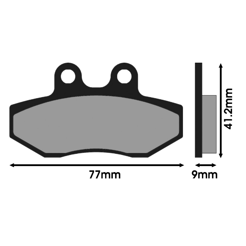 Plaquette de frein Polini pour yamaha 125 cygnus x 2007+ av - MBK 125 flame x 2007+ av (l 77MM - h 41.2MM - p 9MM) (174.0077) (original) - vue 2