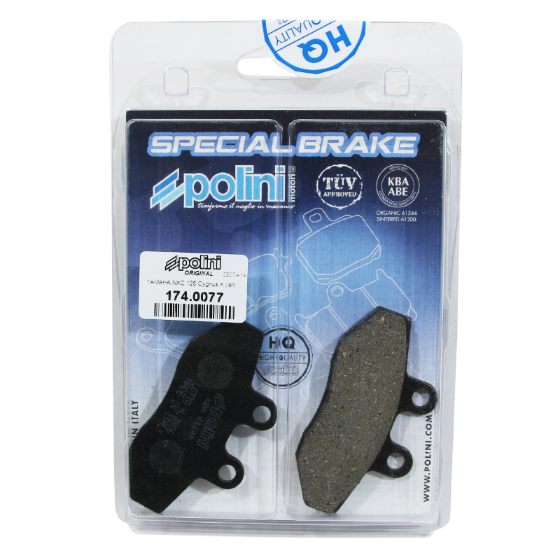 Plaquette de frein Polini pour yamaha 125 cygnus x 2007+ av - MBK 125 flame x 2007+ av (l 77MM - h 41.2MM - p 9MM) (174.0077) (original) - vue 3
