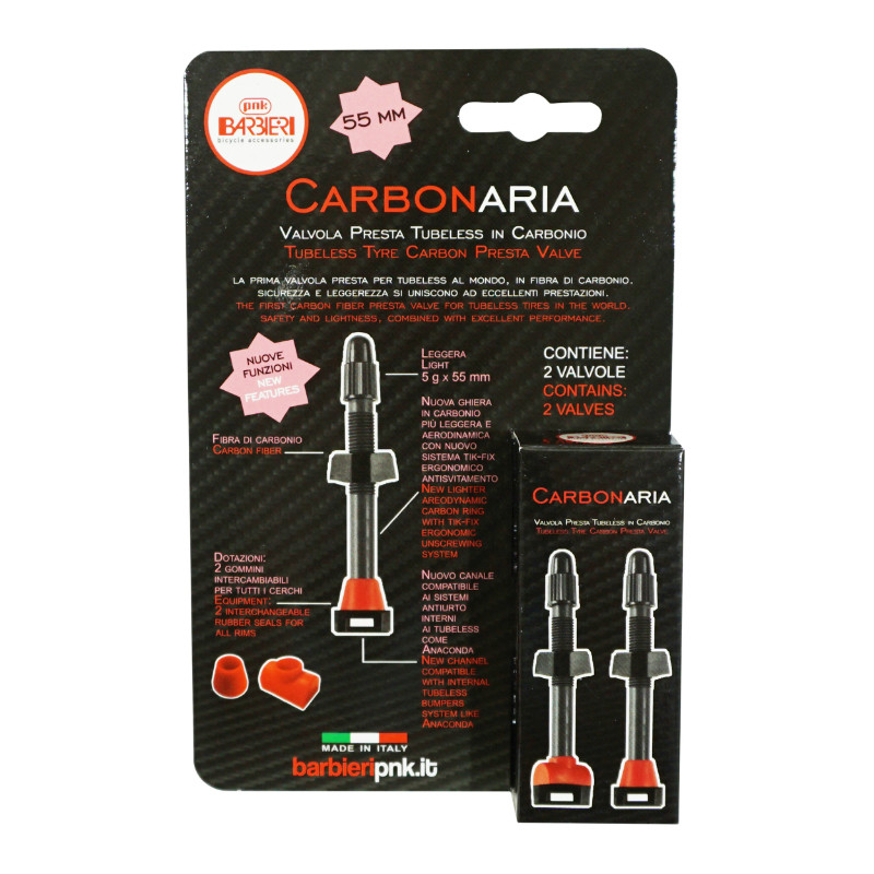Valve de pneu tubeless presta P2R carbone 55MM (poids : 8G-PR) (vendu a la paire sur carte) - vue 2