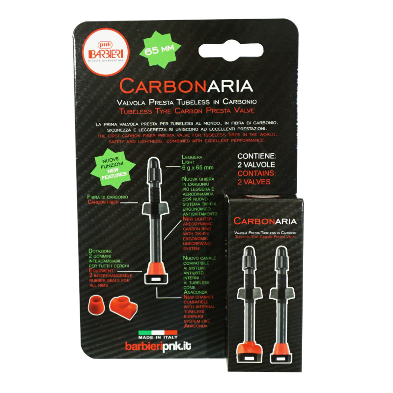 Valve de pneu tubeless presta P2R carbone 65MM (poids : 9G-PR) (vendu a la paire sur carte) - vue 2