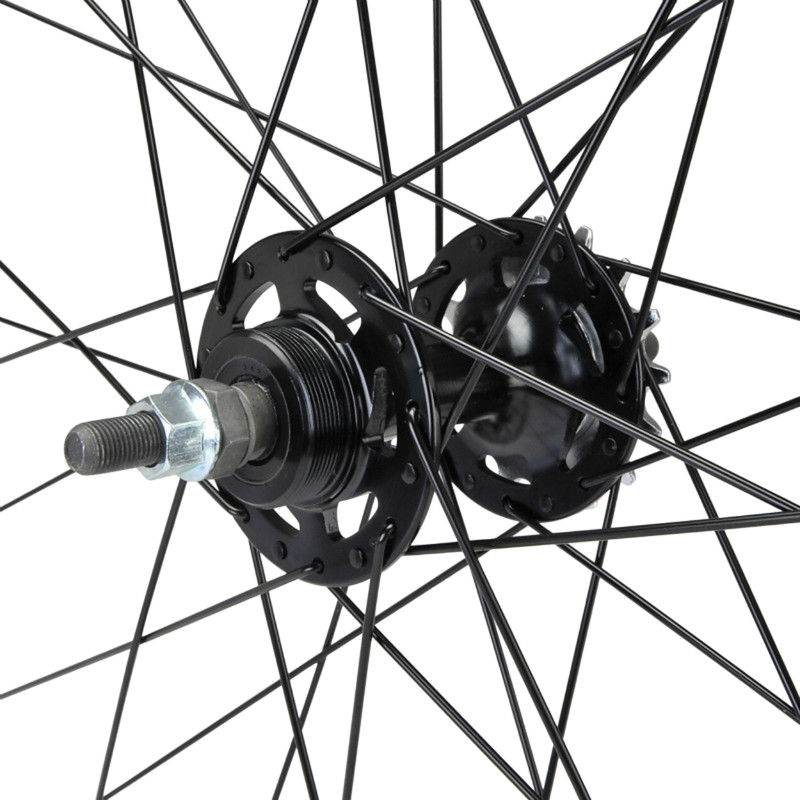 Roue route - fixie patin P2R rouge arriere double filetage avec pignon 16DTS avec ecrous jante 17C profil 28MM - vue 2
