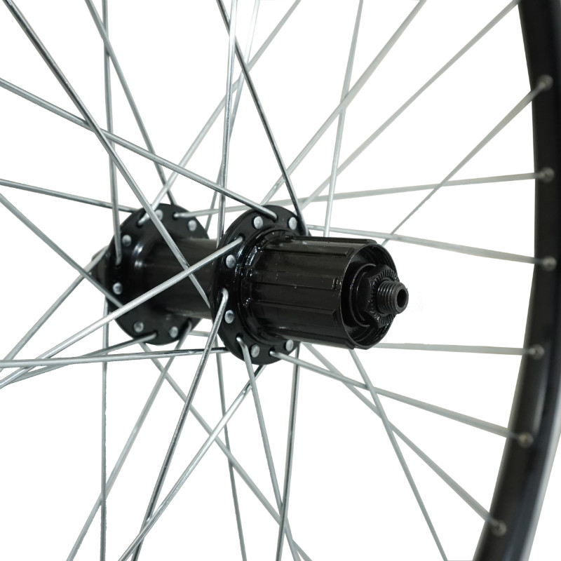 Roue VTC - cargo - vae - e-bike - longtail patin blocage M840 kargo arriere noir moyeu shimano QC300 cassette 10-9-8V (renforce) rayon zing jante 25C 32 rayons -poids max 180 KG - vue 3