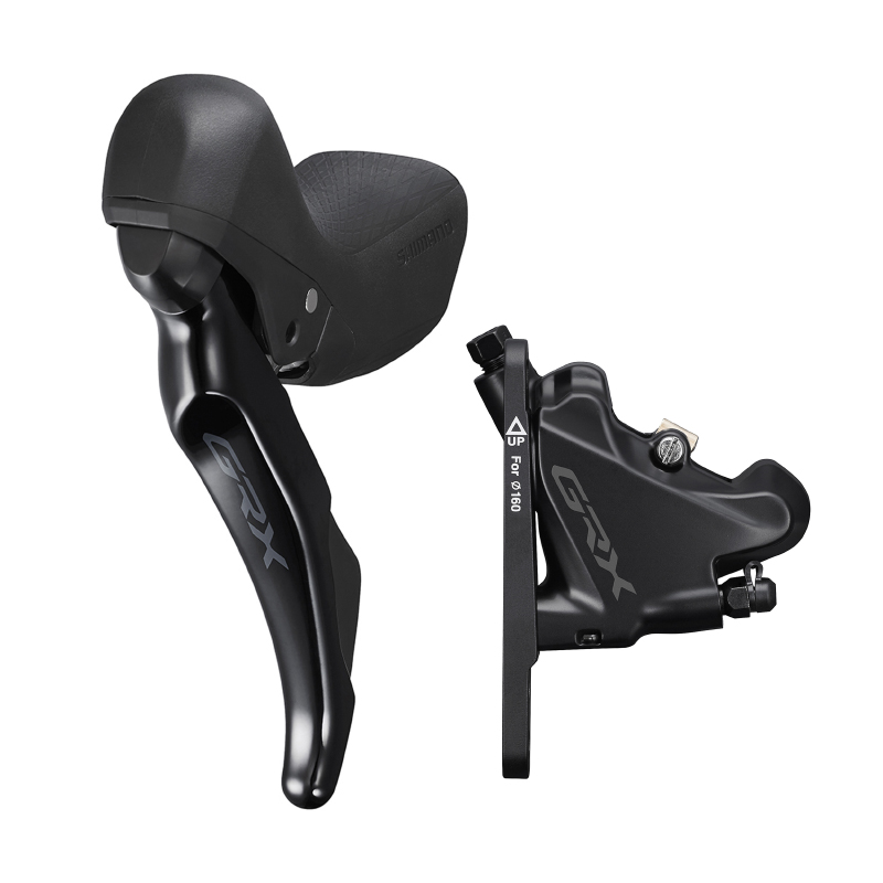 Frein a disque gravel hydraulique Shimano GRX400 avant-gauche 2 x 10V. double noir (levier-manette avec etrier BR-R7070+durite assemble 1000MM) -utilise huile minerale
