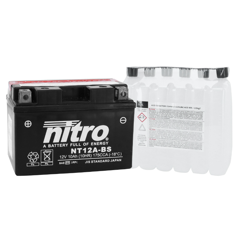 Batterie 12V 10 ah NT12A-BS Nitro MF sans entretien avec pack acide (lg150xl87xh105mm) (equivalent YT12A-BS) - vue 2