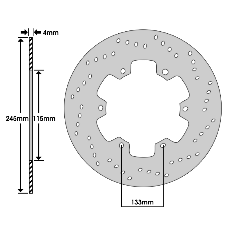 Disque de frein adaptable ducati 600 monster 1993+2001 ar, 1000 supersport 2003+2006 ar - yamaha 250 majesty 2000+ av (ext 245MM - int 115MM - 6 trous) (DF4023A) -Newfren - vue 2