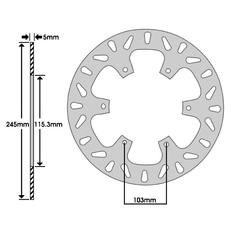 Disque de frein adaptable yamaha 500 RD LC 1984+1986 ar, 500 RD ypvs LC 1987+ ar, 750 XTZ super tenere 1989+1995 ar (ext 245MM - int 115.3MM - 6 trous) (DF5008A) -Newfren - vue 2