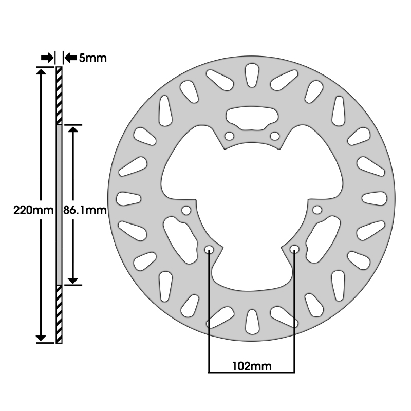 Disque de frein adaptable yamaha 600 XT e 1990+2002 ar, 600 XTZ tenere 1988+1990 ar, 660 XTZ tenere 1991+1996 ar (ext 220MM - int 86.1MM - 6 trous) (DF5002A) -Newfren - vue 2
