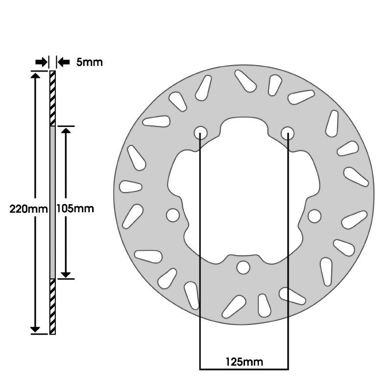 Disque de frein adaptable yamaha 1000 YZF-R1 2004+2021 ar, 600 YZF-R6 2003+ ar, 1000 MT-10 2016+2021 (ext 220MM - int 105MM - 5 trous) (DF5169A) -Newfren - vue 2