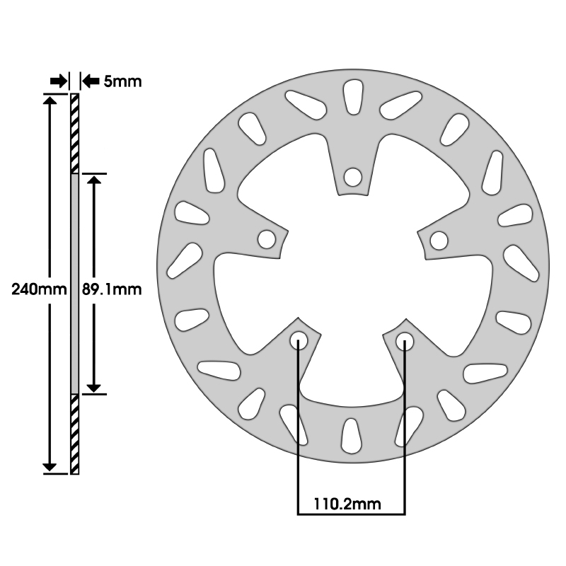Disque de frein adaptable suzuki 600 GSF bandit 1995+2004 ar, 600 GSX f 1998+2006 ar, 650 SV 1999+2002 ar - kymco 125 downtown 2009+2017 ar (ext 240MM - int 89.1MM - 5 trous) (DF5066A) -Newfren - vue 2