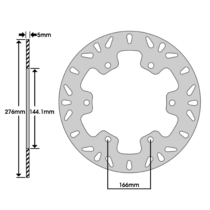 Disque de frein adaptable honda 125 CBR r 2003+2010 av, 600 CBR f 1987+1994 av, 650 SLR 1997+1999 av, 600 XL v transalp 1987+1996 av (ext 276MM - int 144.1MM - 6 trous) (DF5001A) -Newfren - vue 2