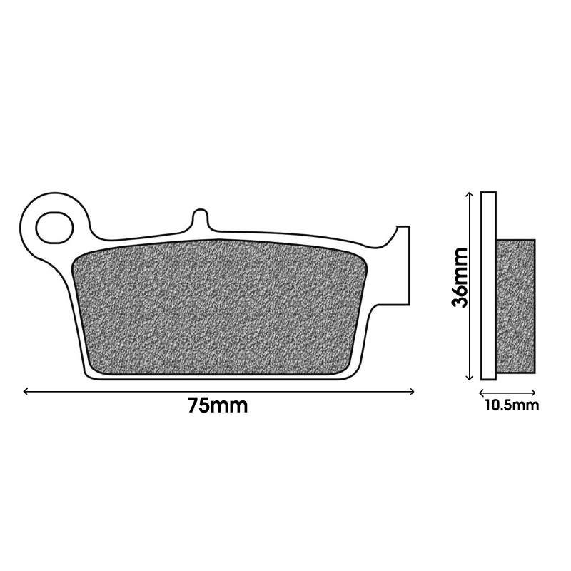 Plaquette de frein Newfren pour gas gas 300 ec 2000+2010 ar - suzuki 250 RM 1996+2008 ar - yamaha 250 WR x 2008+2013 ar, 125 YZ 1998+2002 ar (l 75MM - h 36MM - p 10.5MM) (FD0114BD) (dirt organique) - vue 2
