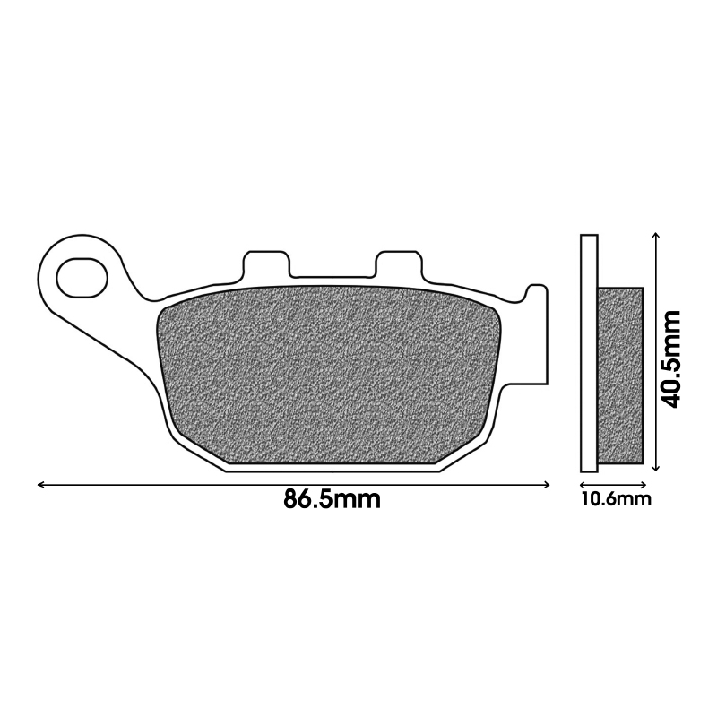 Plaquette de frein Newfren pour triumph 675 street triple 2008+2012 ar - honda 750 XRV africa twin 1990+2003 ar (l 86.5MM - h 40.5MM - p 10.6MM) (FD0136BT) (touring organique) - vue 2