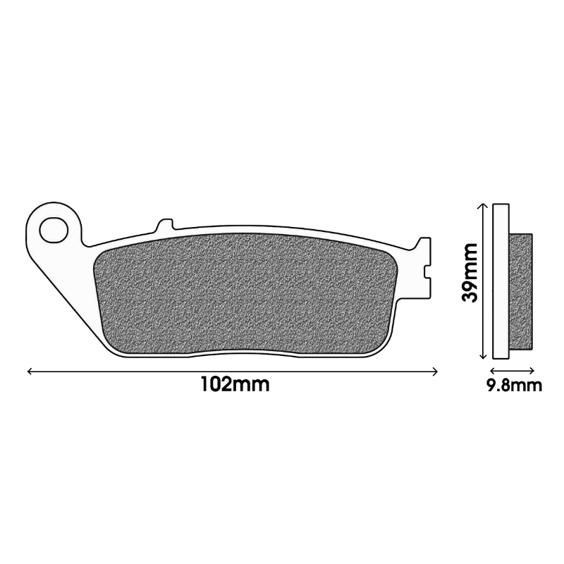 Plaquette de frein Newfren pour honda 500 CB f 2013+, 500 CBR r 2013+, 650 CBR f 2014+ - yamaha 125 VP x-city 2008+2013 av (l 102MM - h 39MM - p 9.8MM) (FD0130BT) (touring organique) - vue 2