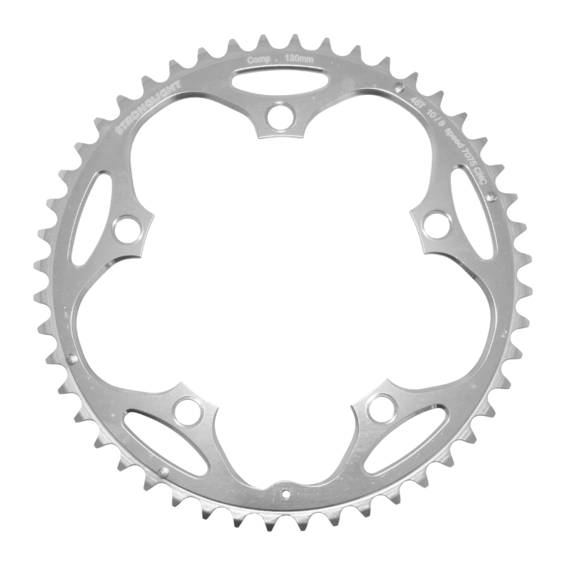 Plateau route 5BRA d.130 Stronglight 48DTS exterieur argent alu 7075 type shimano 9-10V.
