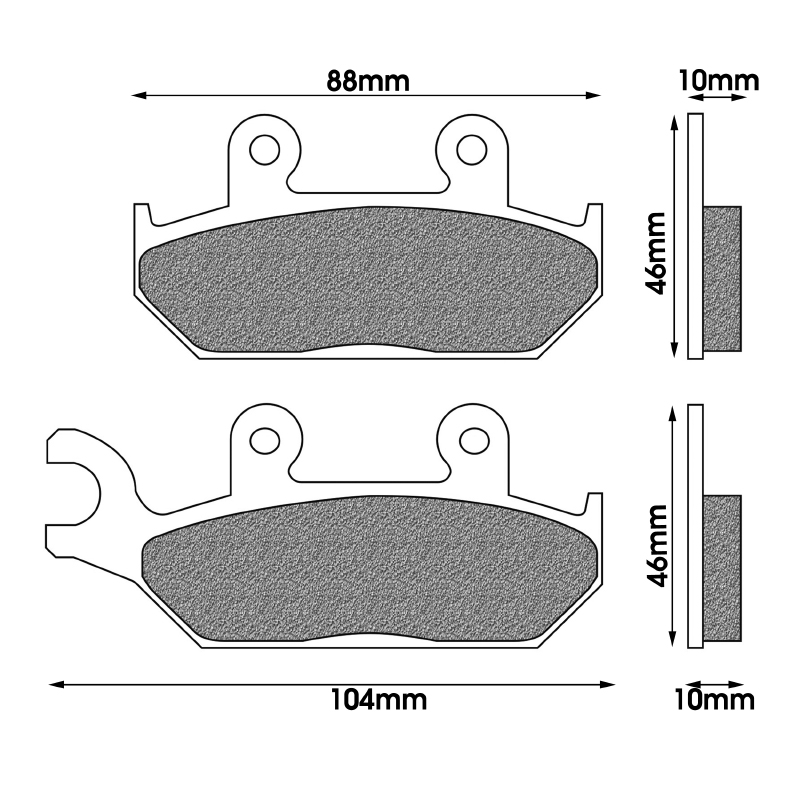 Plaquette de frein Newfren pour yamaha 600 XT e 1990+2002 av, XT k 1991+1993 av, 660 XTZ tenere 1991+1996 av (l 104MM - 88MM - h 46MM - p 10MM) (FD0167TS) (touring metal fritte) - vue 2