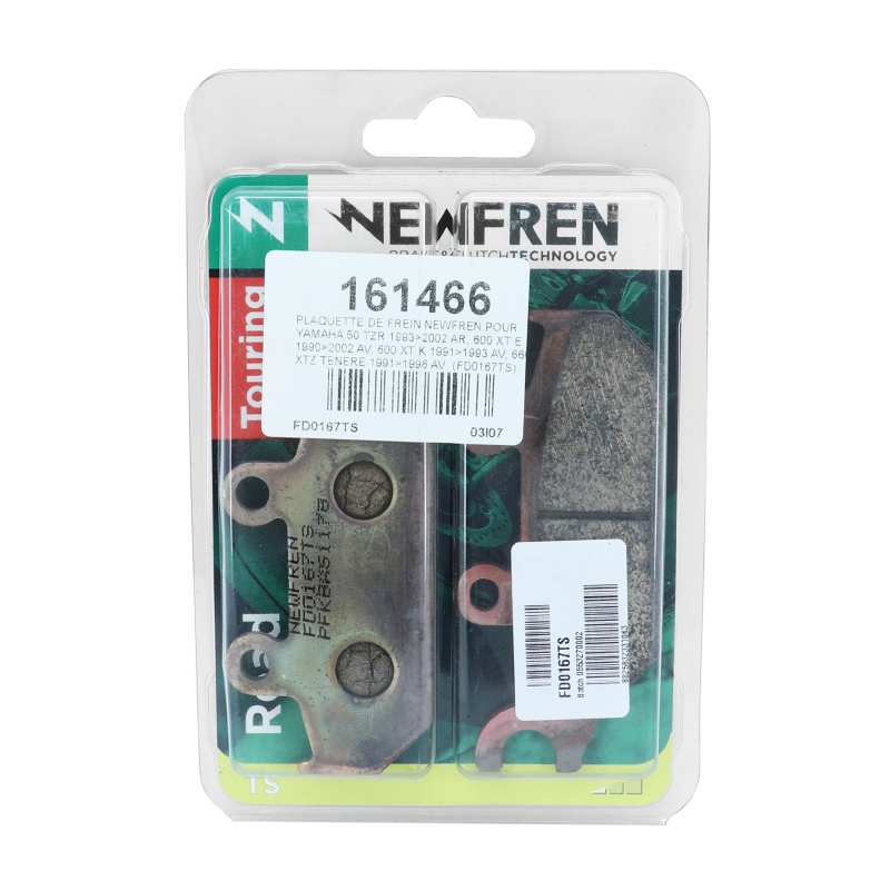 Plaquette de frein Newfren pour yamaha 600 XT e 1990+2002 av, XT k 1991+1993 av, 660 XTZ tenere 1991+1996 av (l 104MM - 88MM - h 46MM - p 10MM) (FD0167TS) (touring metal fritte) - vue 3