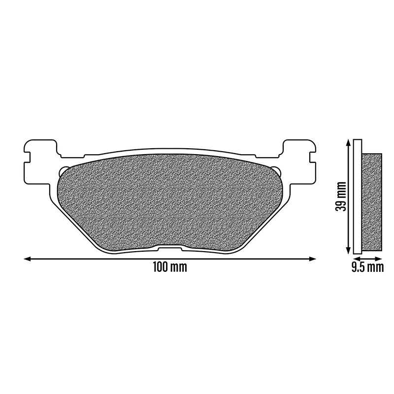 Plaquette de frein Newfren pour yamaha 900 TDM 2002+2014 ar, 1300 FJR 2003+ ar, 950 XV bolt 20014+2018 ar, 1700 XV warrior 2003+2004 ar (l 100MM - h 39MM - p 9.5MM) (FD0345BT) (touring organique) - vue 2