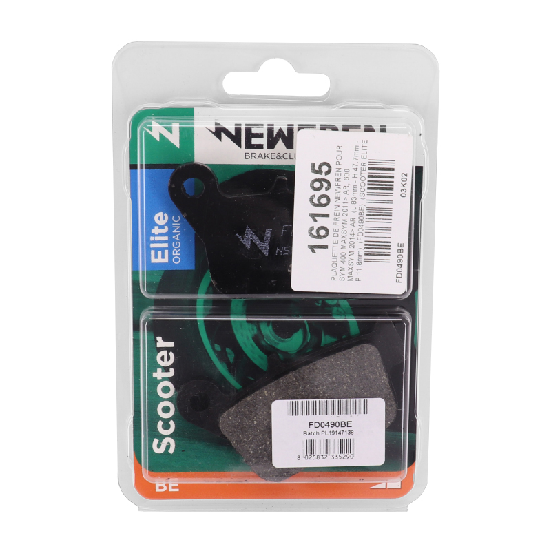 Plaquette de frein Newfren pour sym 400 maxsym 2011+ ar, 500 maxsym 2020+ ar, 600 maxsym 2014+ ar (l 83MM - h 47.7MM - p 11.8MM) (FD0490BE) (elite organique) - vue 3