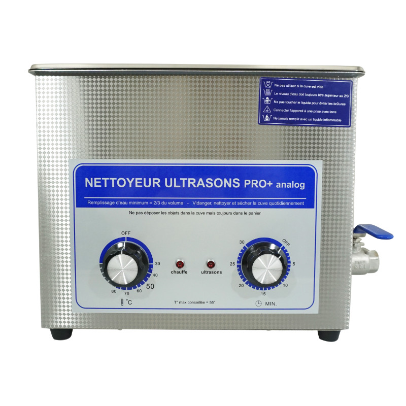 Nettoyeur-bac ultrasons professionnel analogique 6L 180 watts avec vanne de vidange (300x150x150mm) (qualite premium) - vue 3