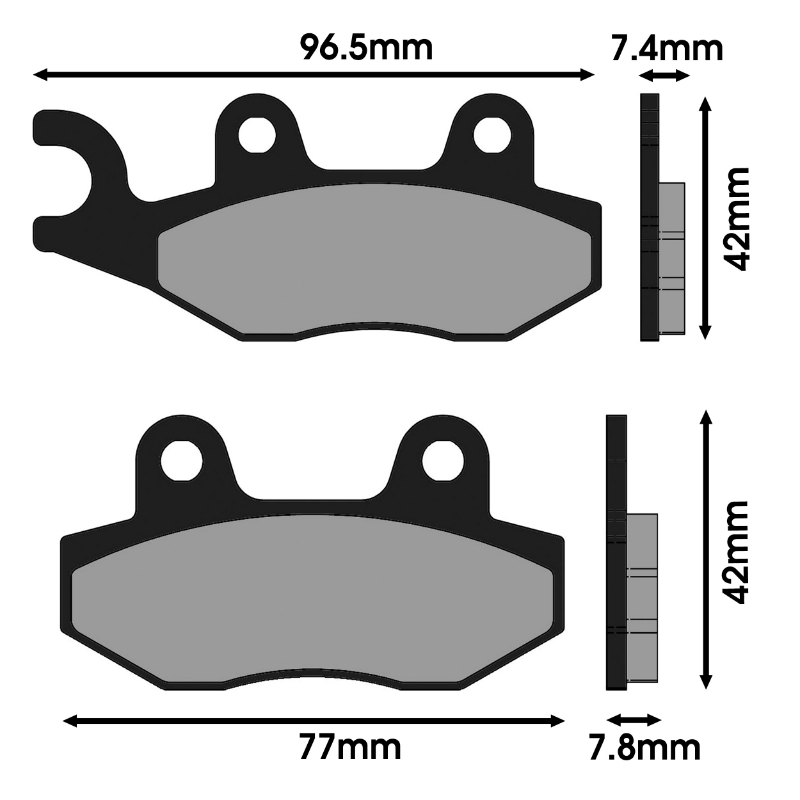 Plaquette de frein Polini pour benelli 150 caffenero - peugeot 400 satellis, 400-500 geopolis - suzuki 400 burgman (l 96.5MM - 77MM - h 42MM - p 7-4MM - 7.8MM) (174.0063) (original) - vue 2