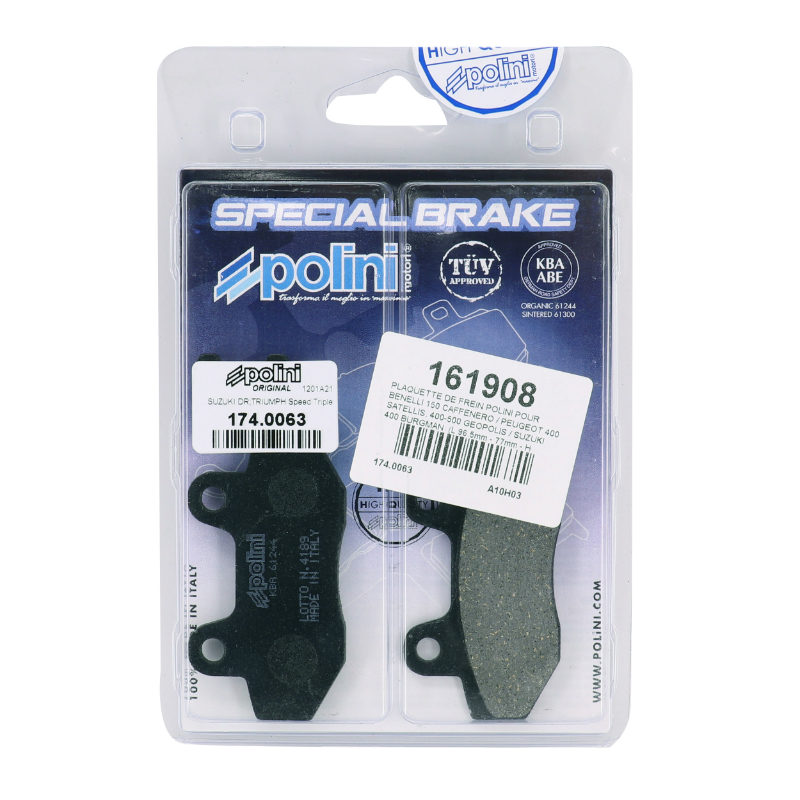 Plaquette de frein Polini pour benelli 150 caffenero - peugeot 400 satellis, 400-500 geopolis - suzuki 400 burgman (l 96.5MM - 77MM - h 42MM - p 7-4MM - 7.8MM) (174.0063) (original) - vue 3