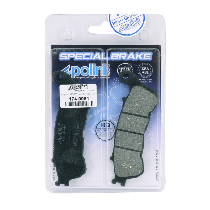 Plaquette de frein Polini Honda 250 Forza/Jazz/Reflex, 125 SH, 600 Silver Wing, 125 S-Wing AV, Suzuki 125 Burgman AV (L 118MM - H 45.3MM - P 9MM) - vue 3