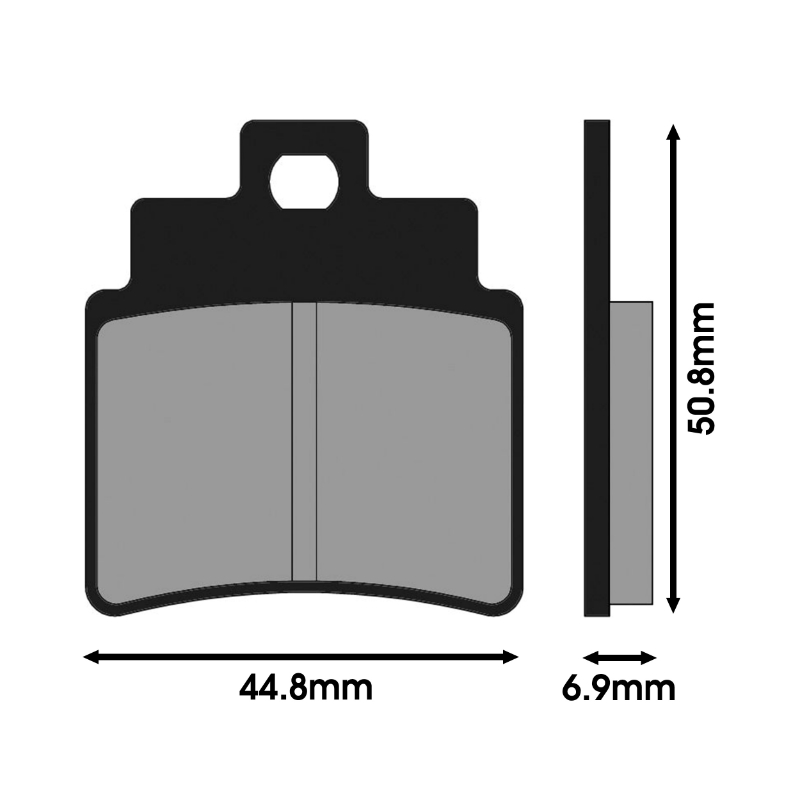 Plaquette de frein Polini Kymco 250 Grand Dink, 250 MXU, Sym 250 Joymax, 125 Cruisym (L 44.8 mm - H 50.8 mm - P 6.9 mm) - vue 2