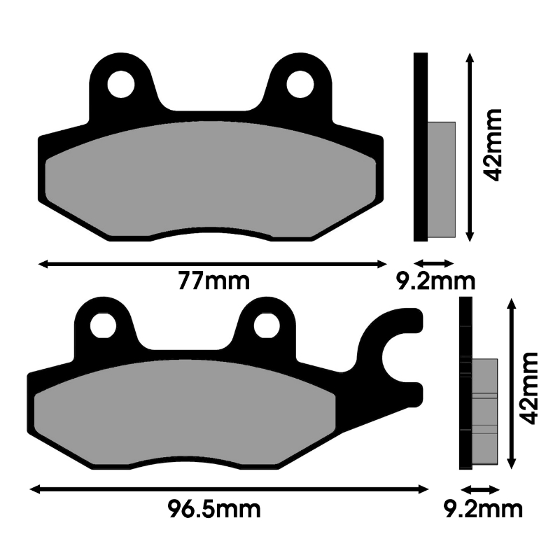 Plaquette de frein Polini pour kymco 50 agility, 125-150 b&w, 150 people, 250 yup, 50-125 like, 50 top boy, 50 super 9, 200 dink (l 77MM - 96.5MM - h 42MM - p 9.2MM) (174.2021) (metal fritte) - vue 2