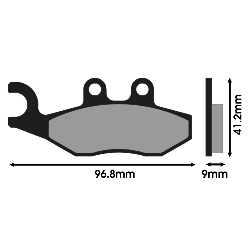 Plaquette de frein Polini pour peugeot 250 geopolis, 250 satellis - piaggio 125-250 beverly, 125-250 x-evo - sym 125 symphony (l 96.8MM - 77MM - h 41.2MM - p 9MM) (174.2041) (metal fritte) - vue 2