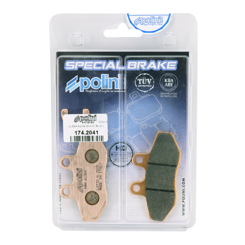 Plaquette de frein Polini pour peugeot 250 geopolis, 250 satellis - piaggio 125-250 beverly, 125-250 x-evo - sym 125 symphony (l 96.8MM - 77MM - h 41.2MM - p 9MM) (174.2041) (metal fritte) - vue 3