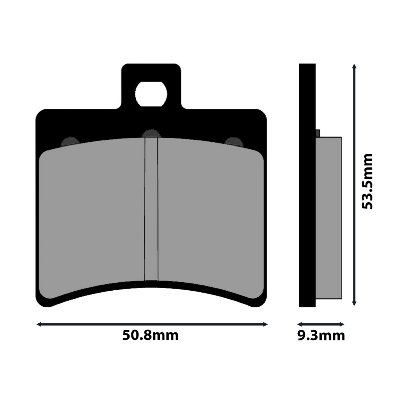 Plaquette de frein Polini pour peugeot 125 citystar r - derbi 125-250 rambla - benelli 250 velvet - aprilia 50 scarabeo ditech, 300 atlantic (l 50.8MM - h 53.5MM - p 9.3MM) (174.0020) (original) - vue 2