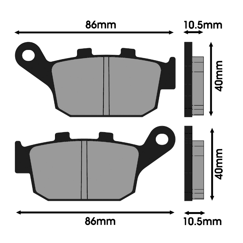 Plaquette de frein Polini pour honda 250 foresight, 125-150 pantheon - peugeot 250 SV - zontes 125 G1 2020+ (l 86MM - h 40MM - p 10.5MM) (174.0073) (original) - vue 2