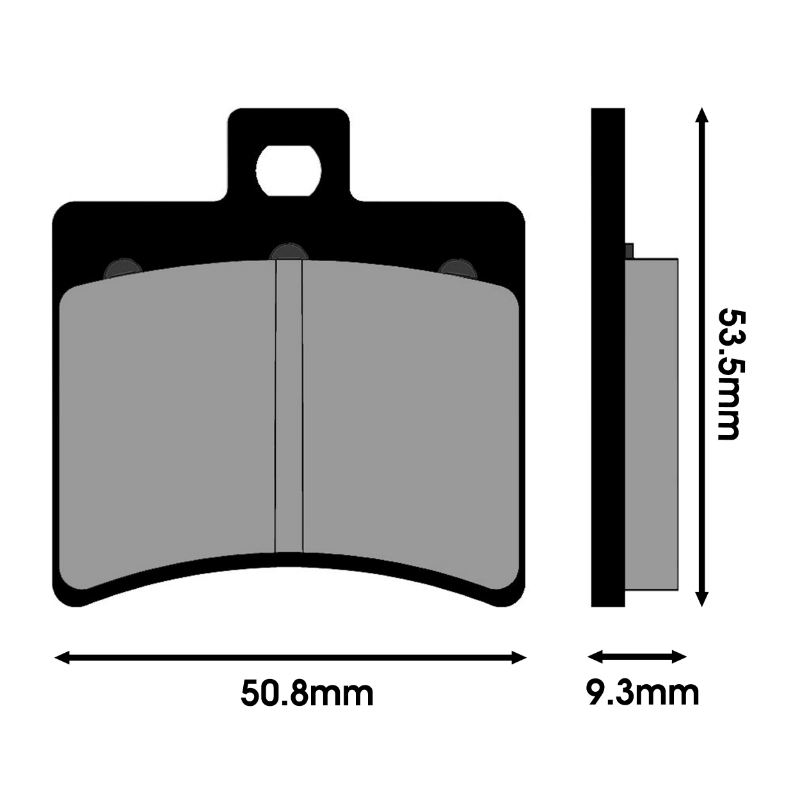 Plaquette de frein Polini pour peugeot 125 citystar r - derbi 125-250 rambla - benelli 250 velvet - aprilia 50 scarabeo ditech (l 50.8MM - h 53.5MM - p 9.3MM) (174.2020) (metal fritte) - vue 2
