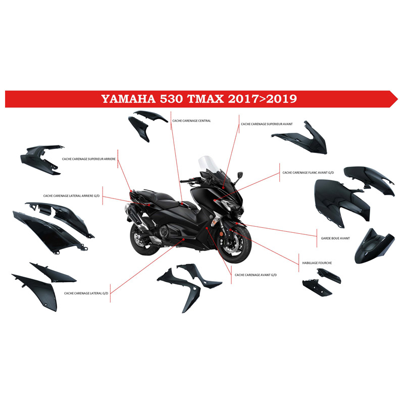 Carrosserie carenage maxiscooter Yamaha 530 TMAX 2017-2019 noir brillant kit 15 pièces P2R - vue 2
