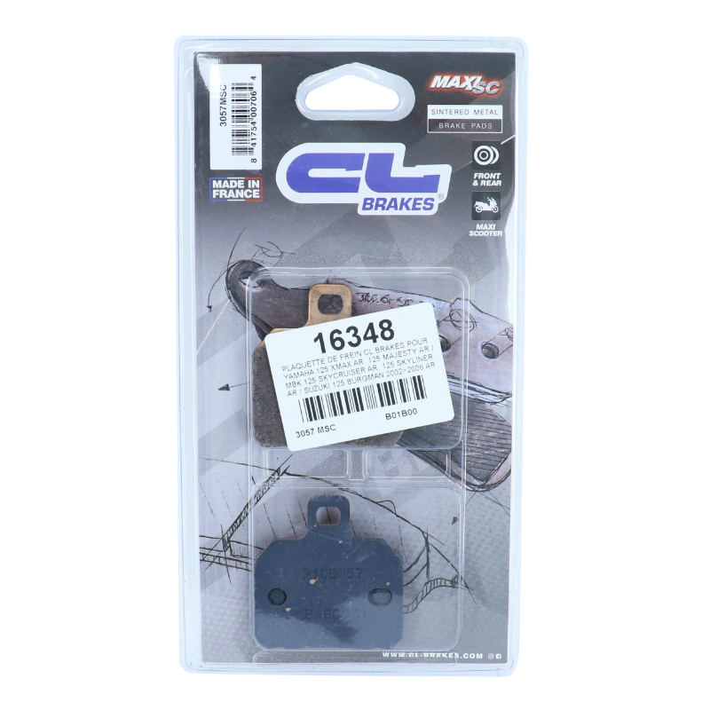 Plaquette de frein CL Brakes pour Yamaha 125 XMAX 2006-2013 ar, 125 Majesty ar - MBK 125 Skycruiser ar, 125 Skyliner ar - Suzuki 125 Burgman 2002-2006 ar (1 jeu de 2 plaquettes) - 3057 MSC - vue 3