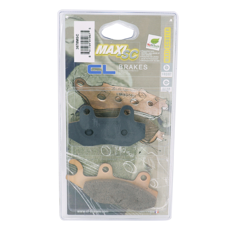 Plaquette de frein CL Brakes pour Peugeot 125 Geopolis, Satelis, Vivacity - Kymco 50 Agility, 125 Agility (1 jeu de 2 plaquettes) (3078MSC) - vue 3