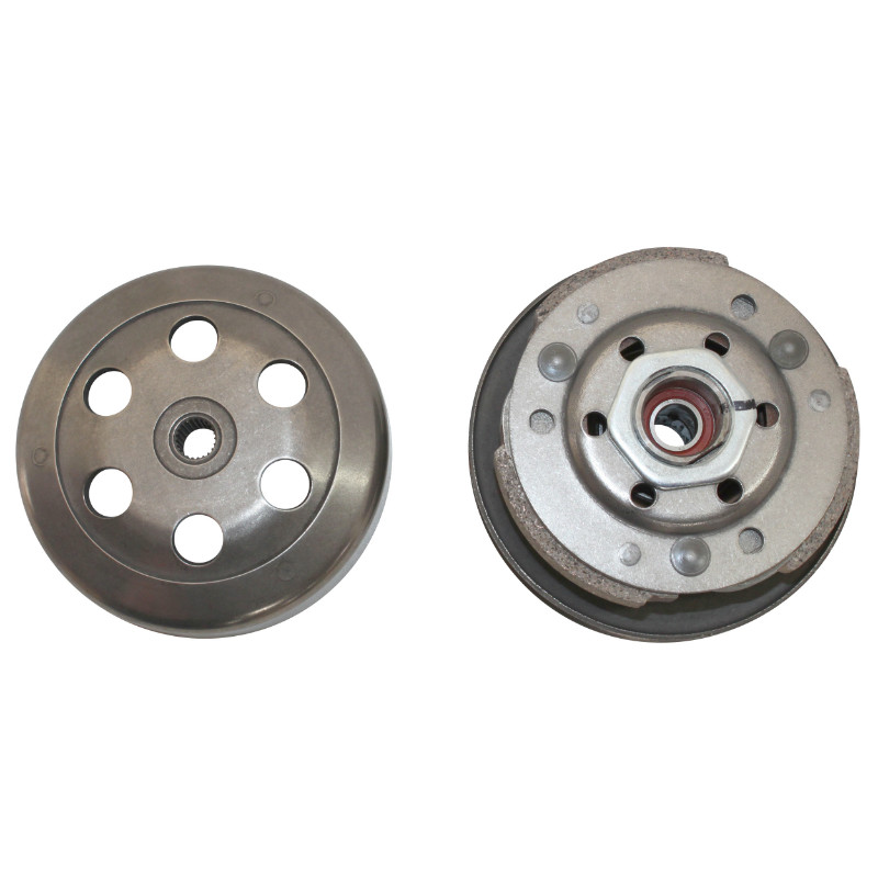 Embrayage scoot adaptable peugeot 50 TKR, trekker, speedfight, kisbee 2T-PIAGGIO 50 zip 2T et 4T, typhoon, NRG, fly 2T et 4T, vespa LX 2T et 4T-GILERA 50 stalker, runner -diam 107- avec cloche -P2R