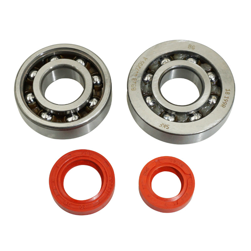 Roulement d'embiellage + joint scoot P2R adaptable peugeot 50 speedfight 2, TKR, trekker (avec pompe dellorto) (kit SKF SC04A47CS+ 6204 polyamide C4-JOINT racing rouge)