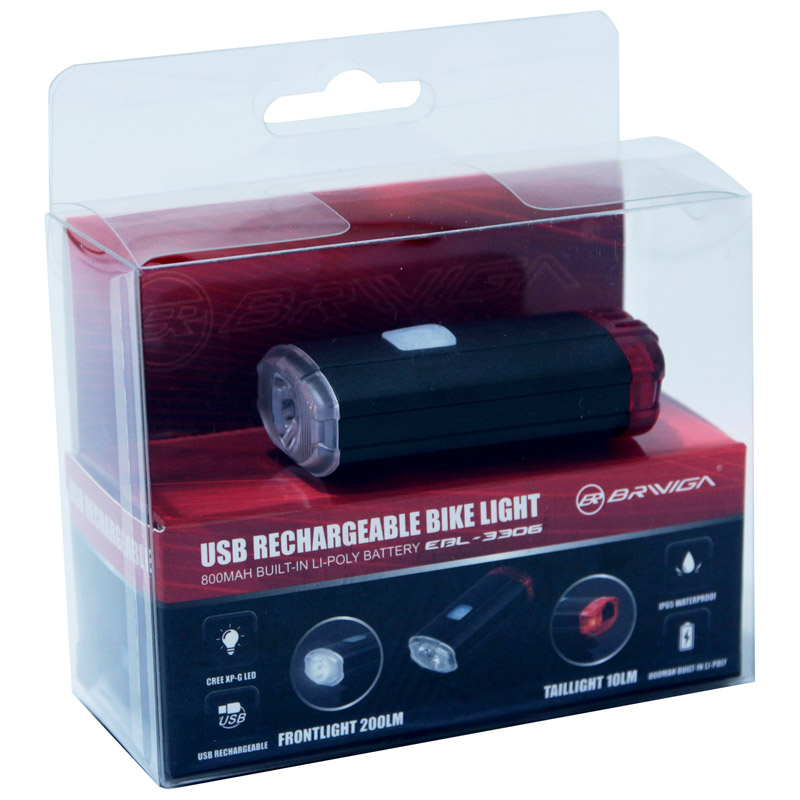 Eclairage velo usb avant - arriere P2R LED 200 lumen (avant) pour casque 3 modes (autonomie 2H-5H) - vue 2