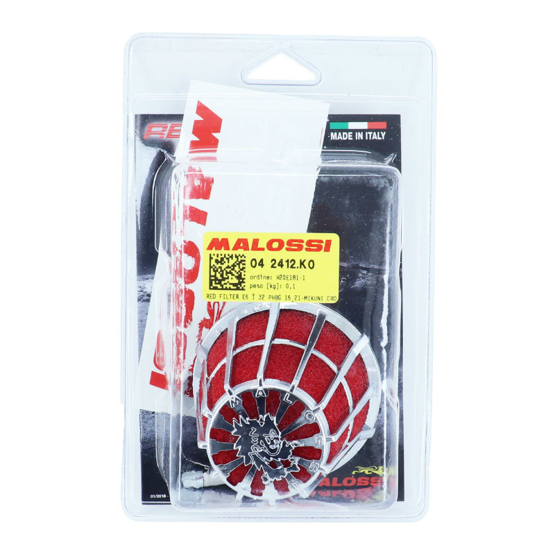 Filtre à air Malossi E5 droit décentré pour PHBG 15-21 chrome mousse rouge d.32 mm (sauf Peugeot) 042412K0 - vue 3