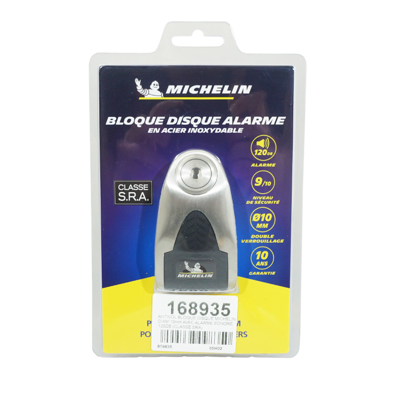 Antivol bloque disque Michelin inox diam 10 mm avec alarme sonore 120 dB classe SRA garantie 10 ans - vue 4