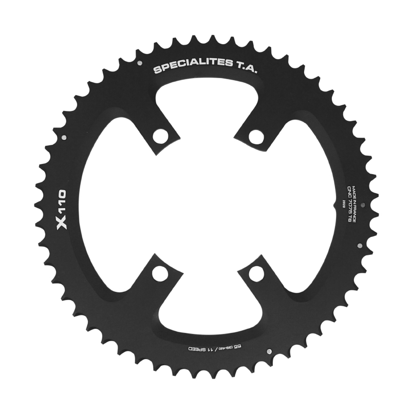 Plateau route 4BRA d.110 pour shimano ultegra R8000 - 6800 ta X110 55DTS exterieur compatible shimano 105 5800+R7000-DURA ace 9000+9100 noir 11V. (penser a commander le kit intravis correspondant)