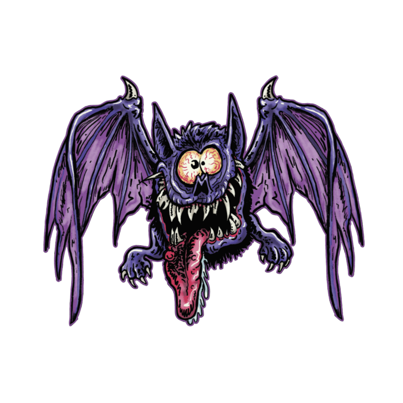 Autocollant Lethal Threat mini tête de mort chauve-souris 60x80 mm