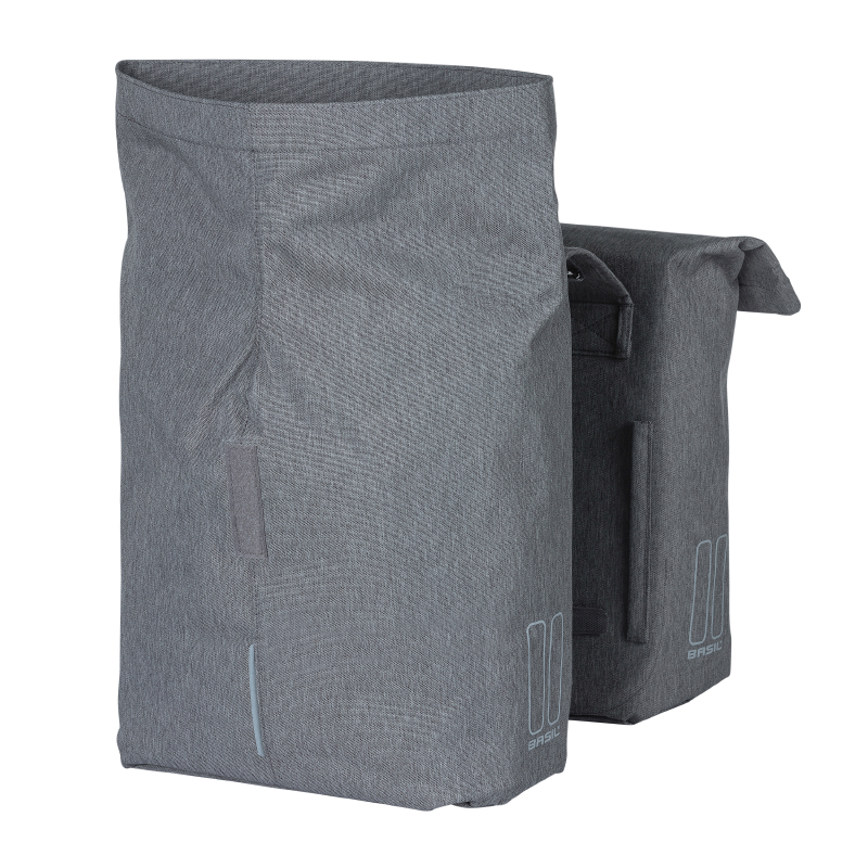 Sacoche arrière vélo double Basil City gris clair 28-32L fixation velcros sur porte-bagages (30x18x49cm) fermeture pliante anti-pluie - vue 4