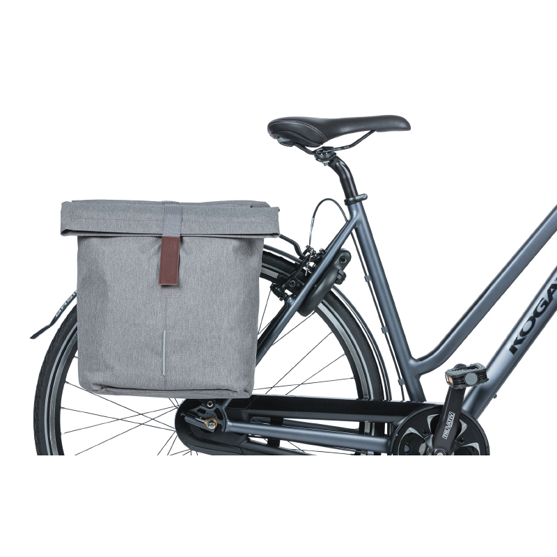 Sacoche arrière vélo double Basil City gris clair 28-32L fixation velcros sur porte-bagages (30x18x49cm) fermeture pliante anti-pluie - vue 5