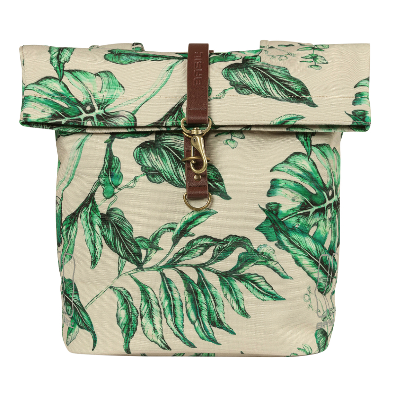 Sacoche arriere velo double Basil evergreen 28-38L beige avec courroie cuir fixation velcros sur porte bagage (28X16X35CM) - vue 2
