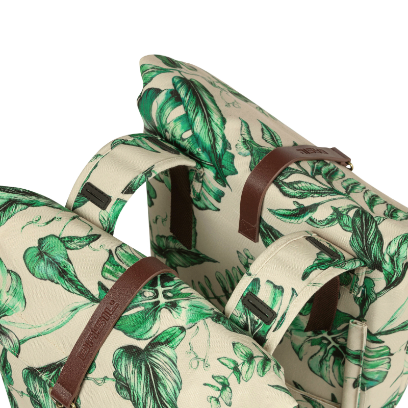 Sacoche arriere velo double Basil evergreen 28-38L beige avec courroie cuir fixation velcros sur porte bagage (28X16X35CM) - vue 3