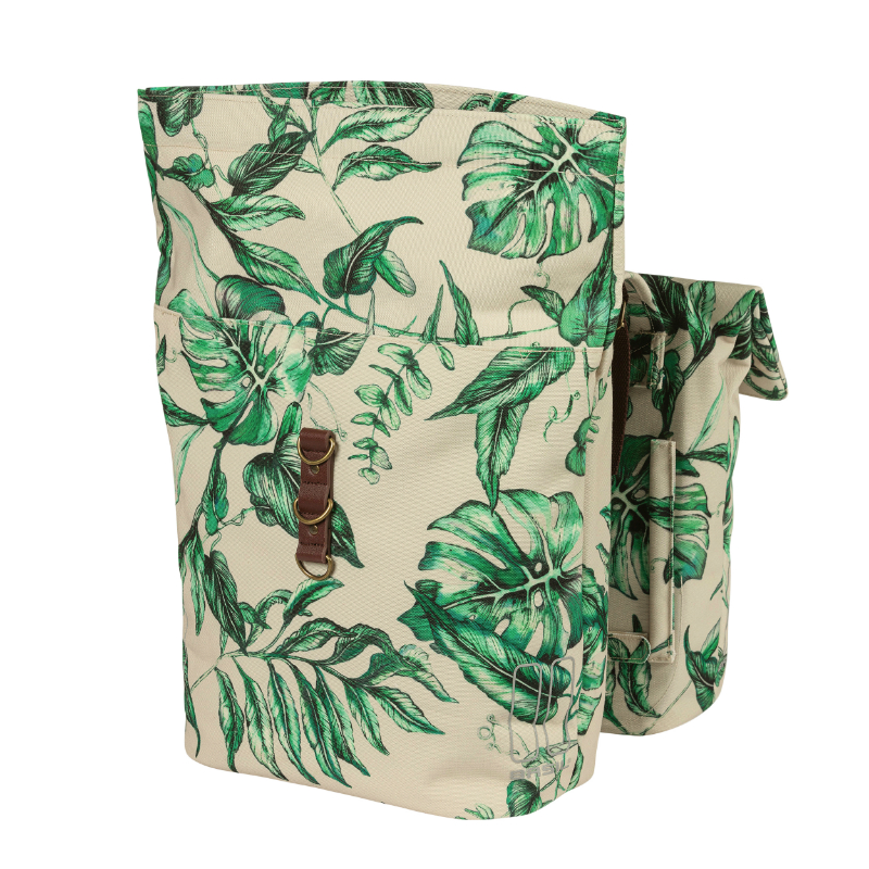 Sacoche arriere velo double Basil evergreen 28-38L beige avec courroie cuir fixation velcros sur porte bagage (28X16X35CM) - vue 5
