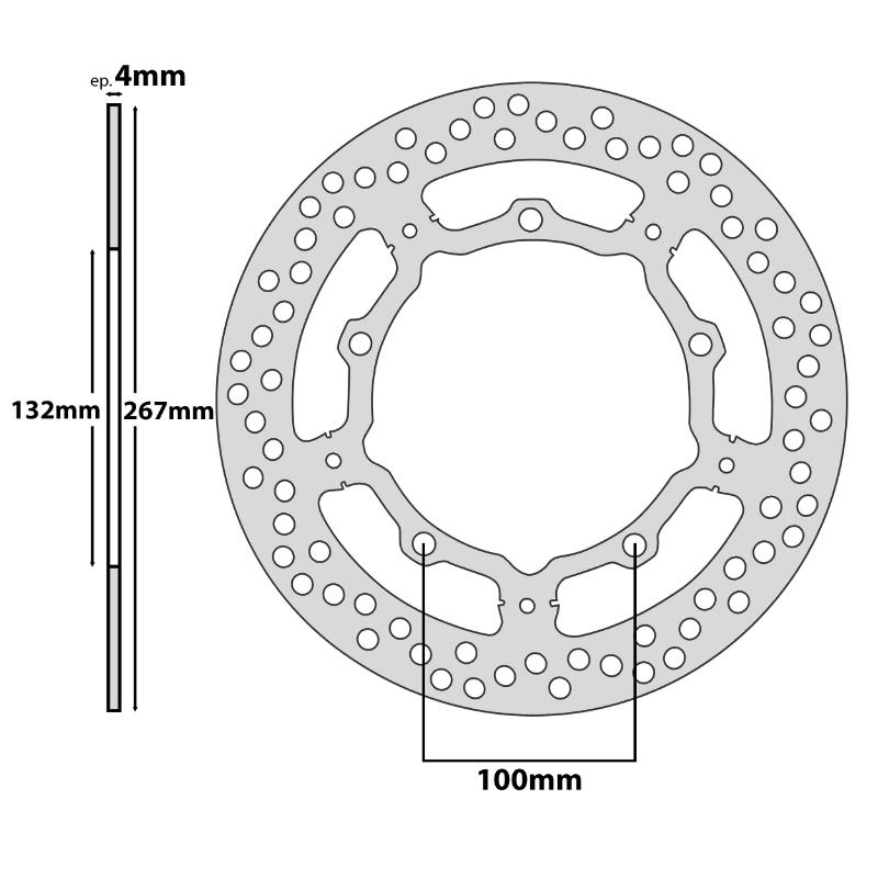 Disque de frein adaptable yamaha 500 TMAX 2004+2007 av, 530 TMAX 2012+2016 av (ext 267MM - int 132MM - 5 trous) -P2R - vue 2