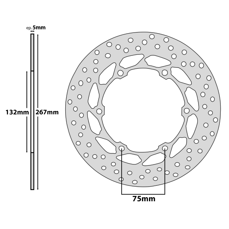 Disque de frein adaptable yamaha 500 TMAX 2008+2011 ar (ext 267MM - int 132MM - 6 trous) (OEM: 4b5-2582v-00-00) -P2R - vue 2